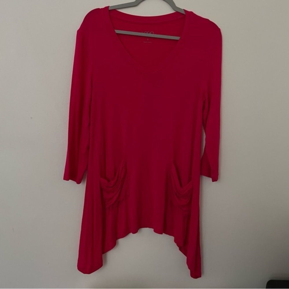 LOGO Lori Goldstein V-neck Tee 3/4 Sleeves Pockets Pink SZ Small